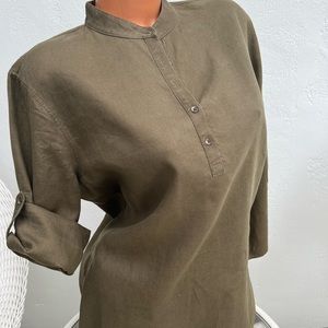 Ralph Lauren olive green linen tunic adjustable sleeve sz L